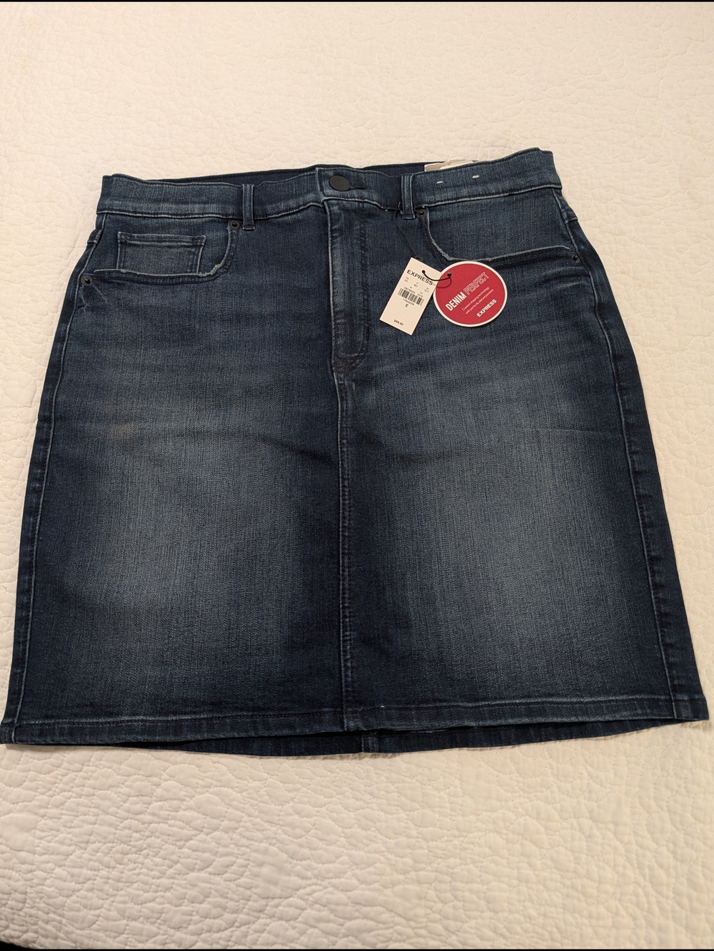 Express Dark Blue Denim Pencil Midi Skirt